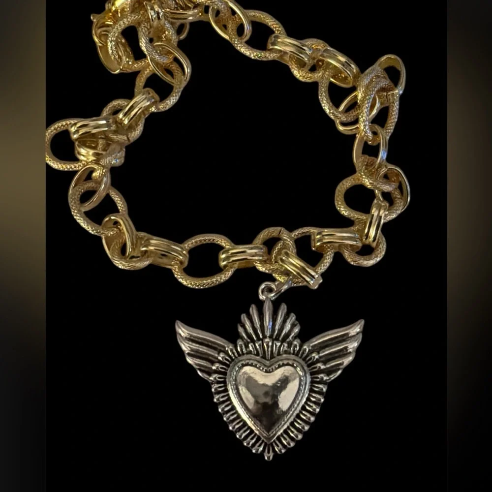 Gold and Silver chunky Heart Pendant Necklace